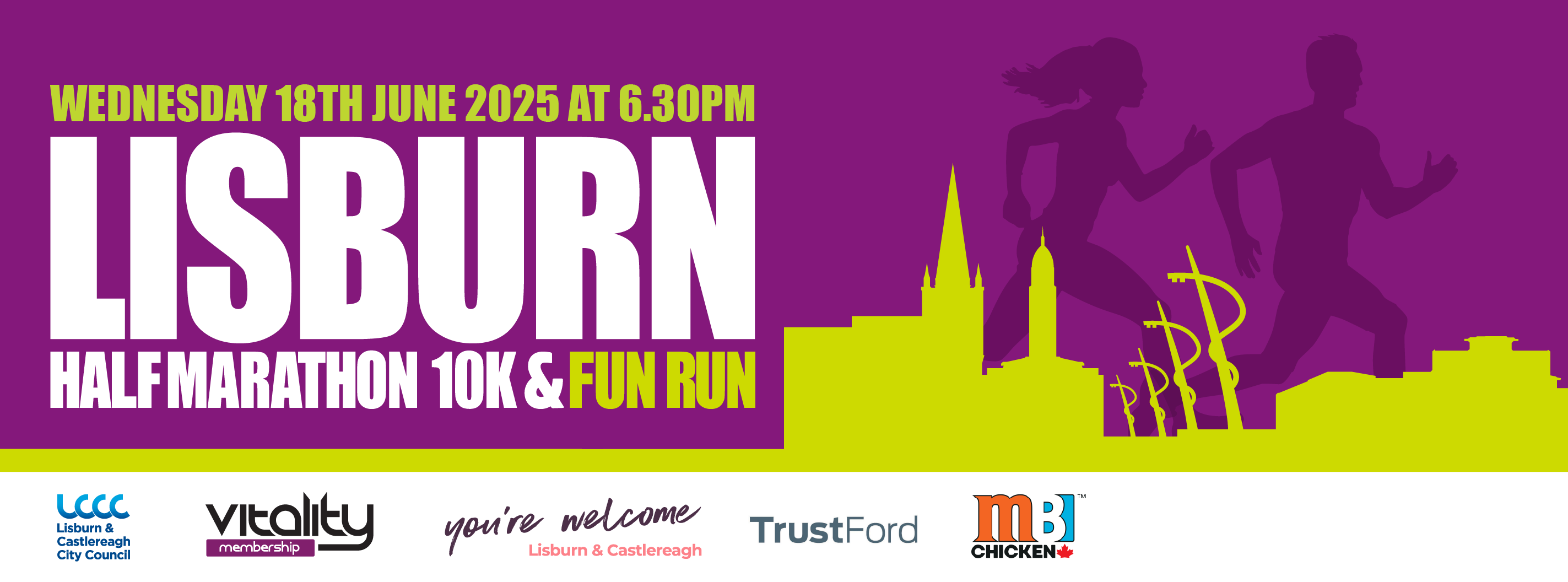 2025 Lisburn Half Marathon, 10Km road race and fun run. Wednesday 18th June 2025 at 6.30pm.