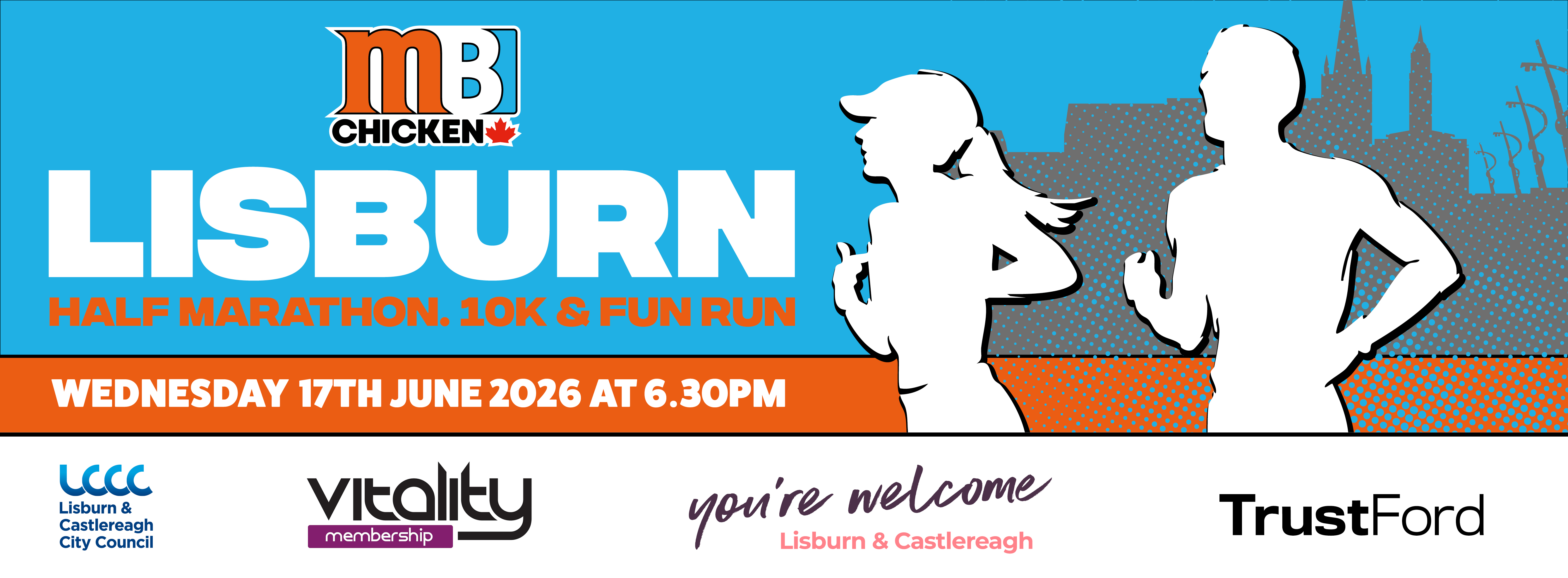 2026 Lisburn Half Marathon, 10Km road race and fun run. Wednesday 17th June 2026 at 6.30pm.