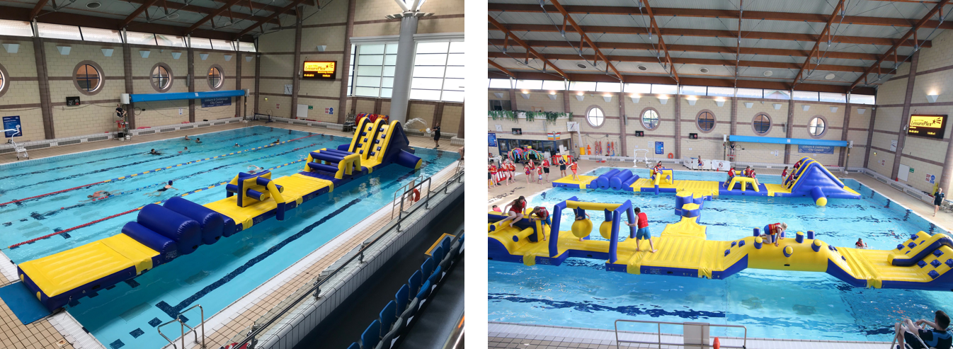 Images of inflatable activity in swimming pool