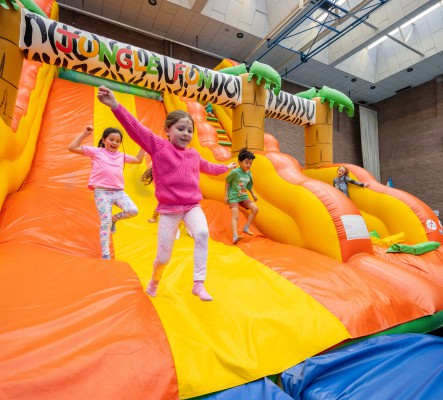 Two children with party hats